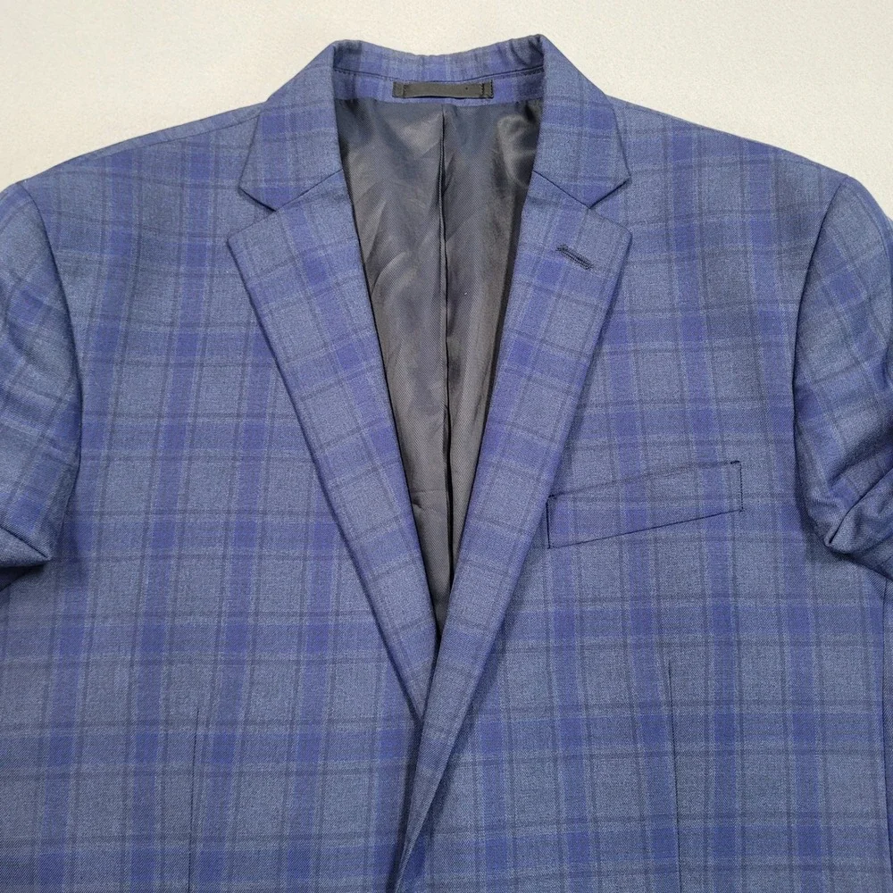 Kenneth Cole Reaction Mens Blue Plaid Two Button Blazer Sport Coat 40R DTC 314
